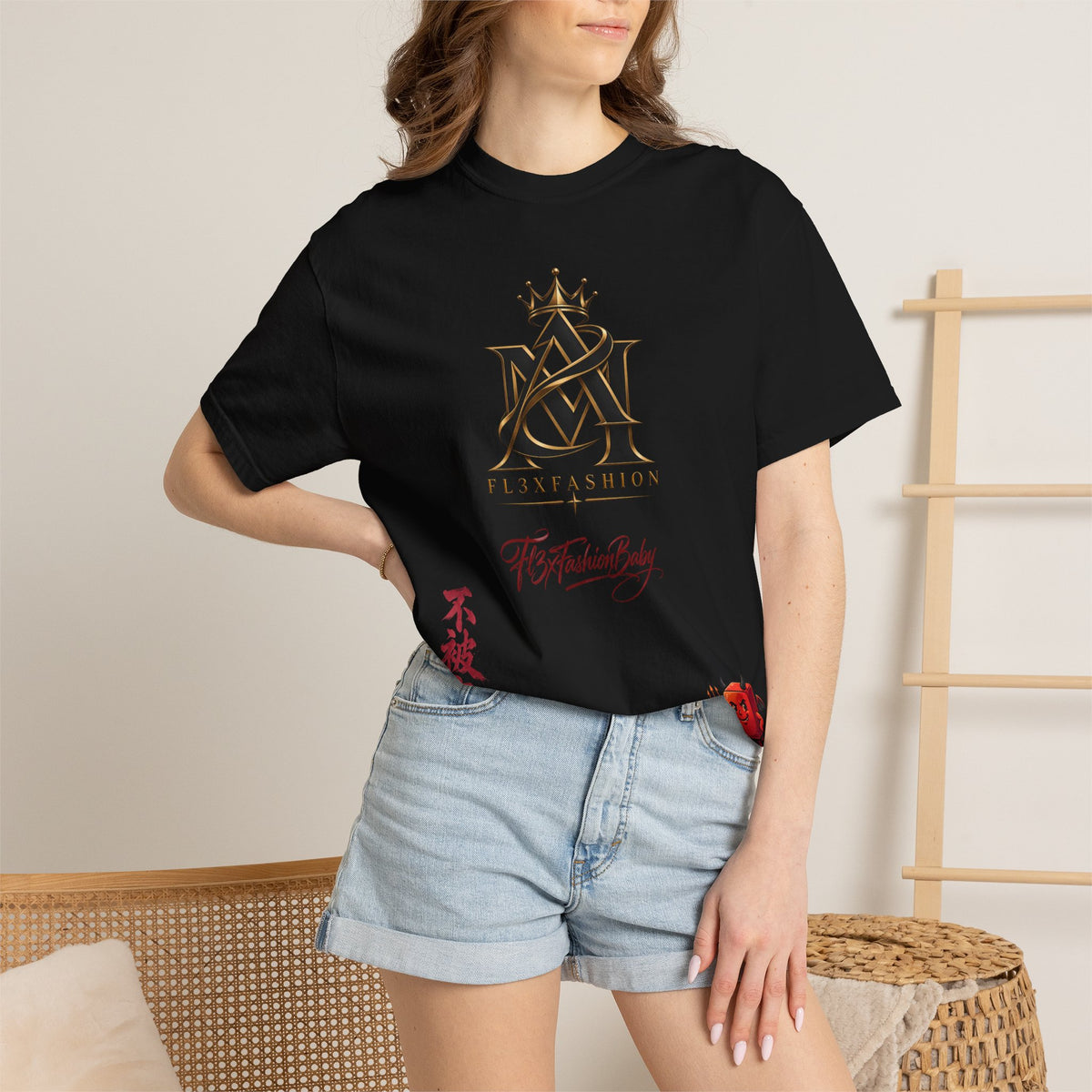 Graphic T-Shirt — Urban Asian-Inspired Logo Tee with Kanji & Devil Icon