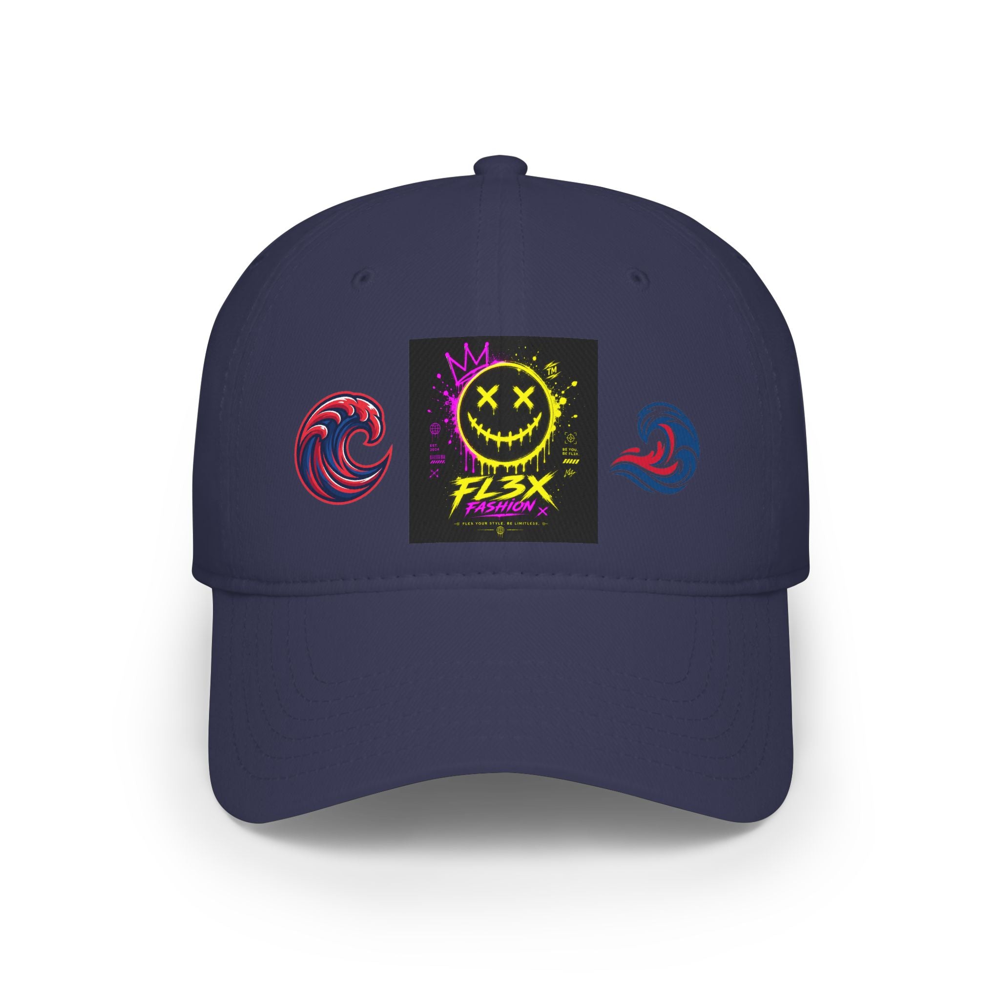 Low Profile Baseball Cap — Neon Grin Streetwear Hat with 'FL3X' Graphic