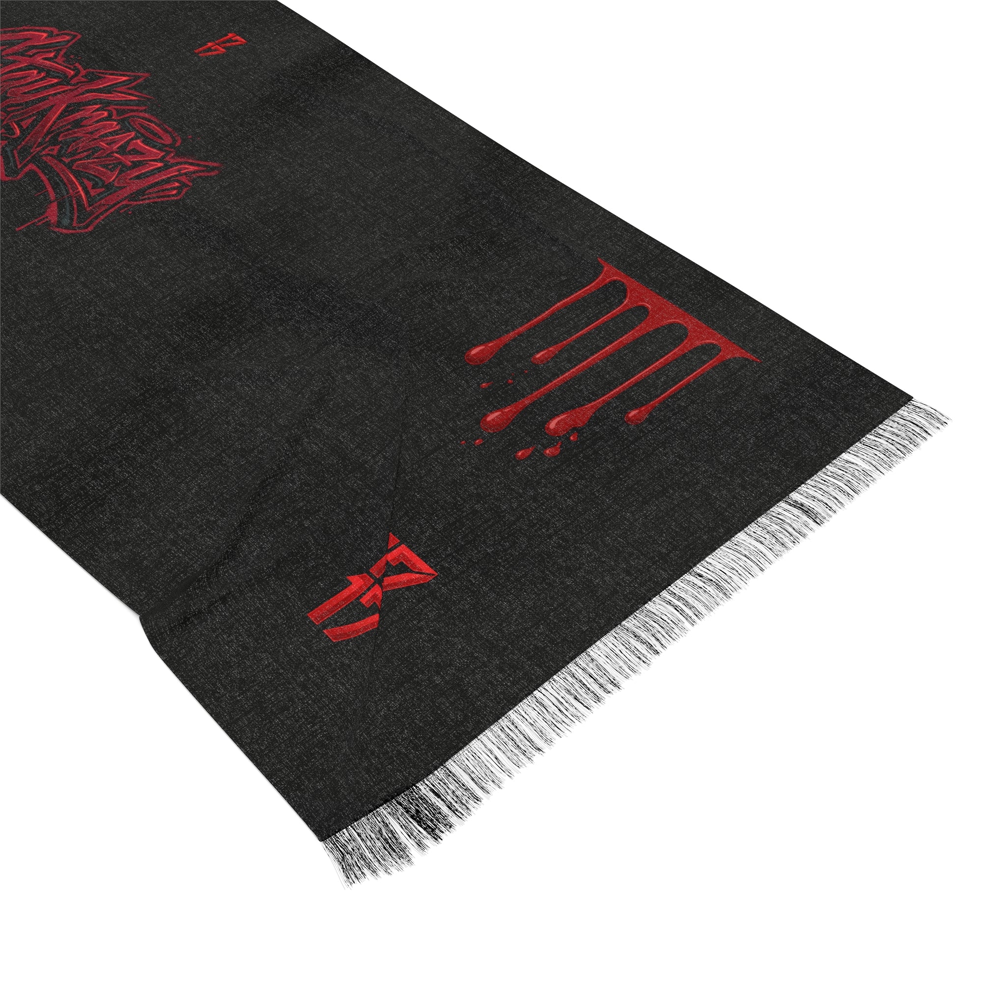 Gothic Drip Knit Scarf — '17' Band Logo Red on Black