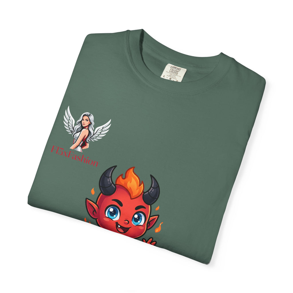 Devil Cartoon Graphic T-Shirt — Fiery Cute Demon Design