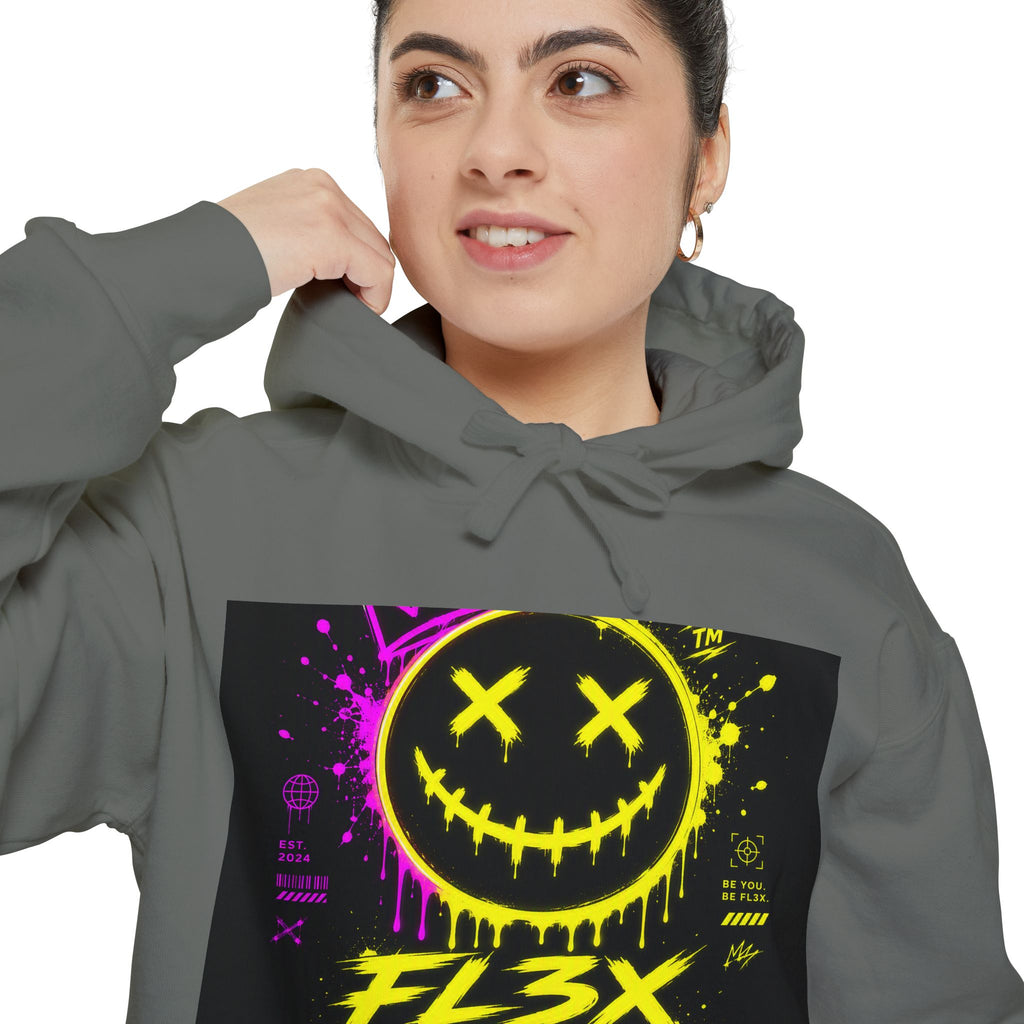 Graffiti Smiley Hoodie — FL3X Neon Streetwear Pullover