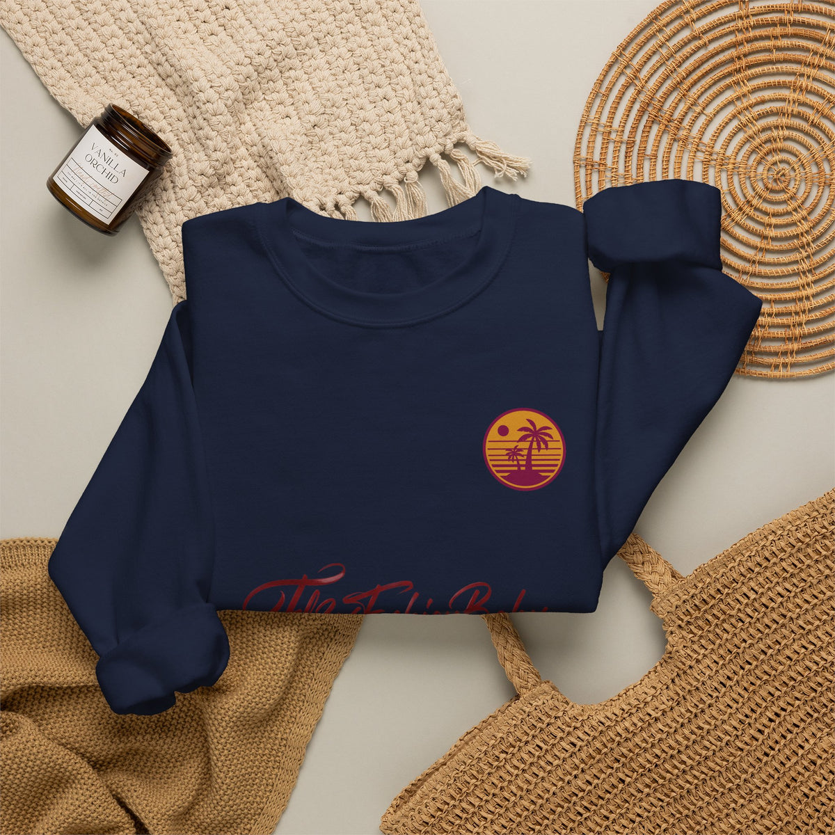 Crewneck Sweatshirt — 'FB3FashionBaby' Script with Sunset Logo
