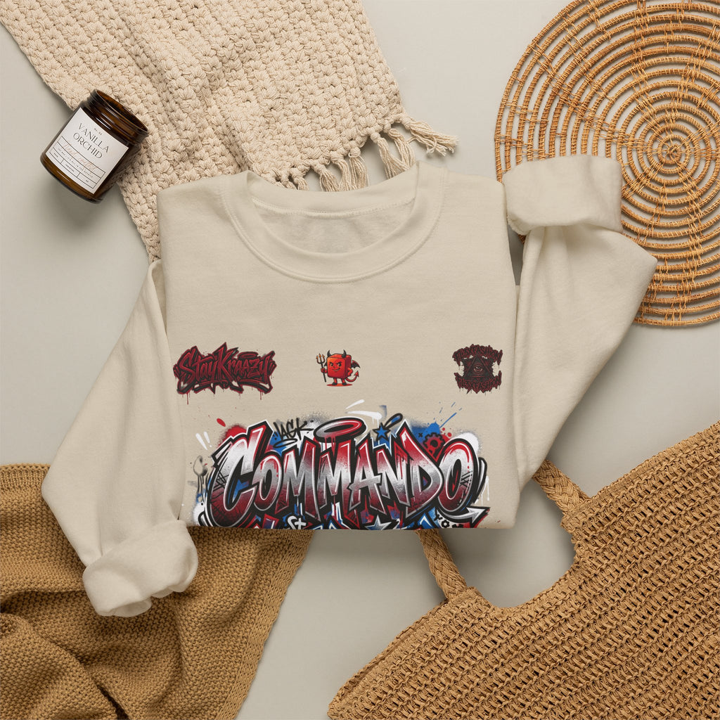Commando Soldier Graffiti Crewneck Sweatshirt — Military Streetwear Graphic Sweatshirt