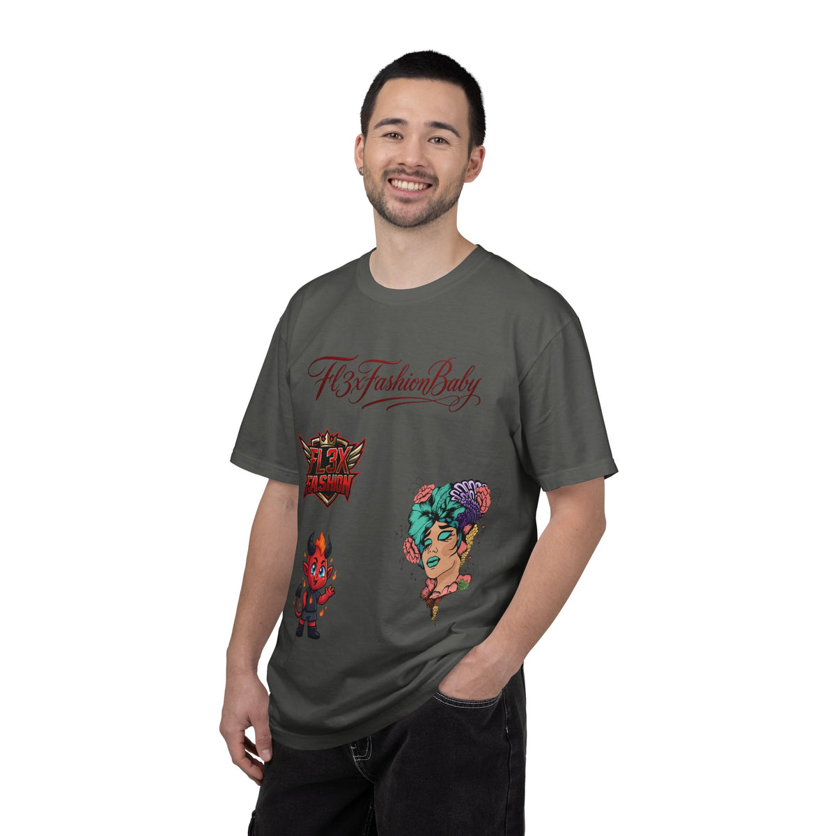 Artistic Floral Portrait T-Shirt — 'Fl3xFashionBaby' Graphic Tee