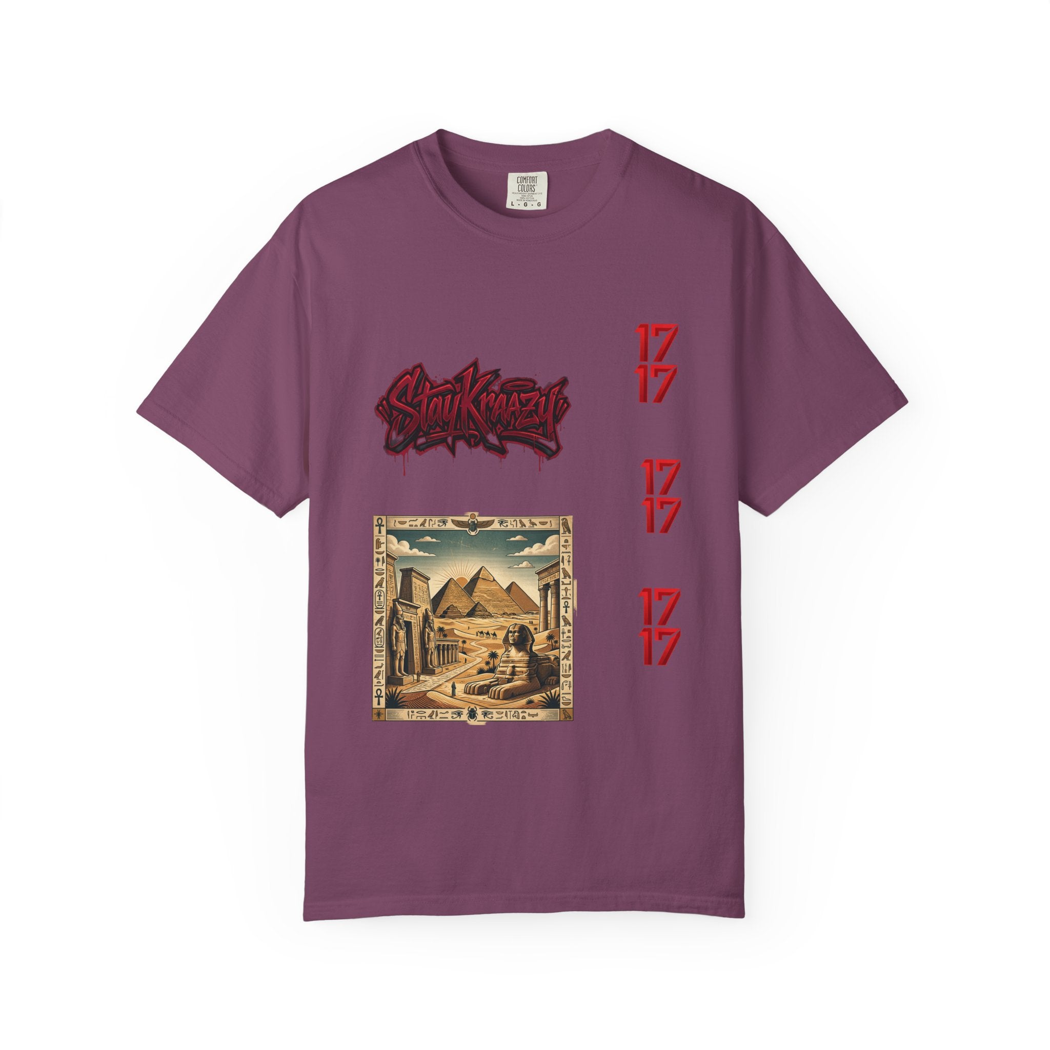 Graphic T-Shirt — Vintage Pyramid Collage with 'Wanted' Drip Design
