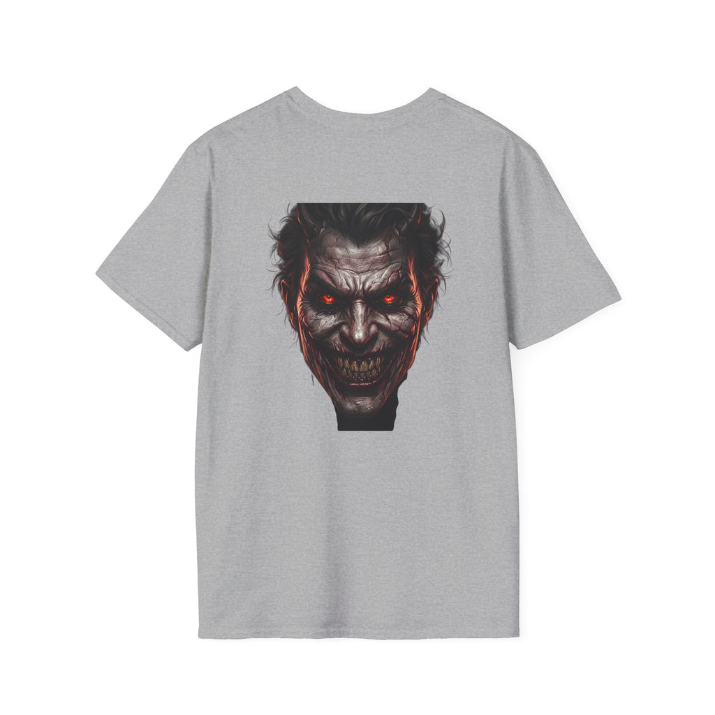 Horror Joker Face T-Shirt — Red-Eyed Villain Graphic Tee