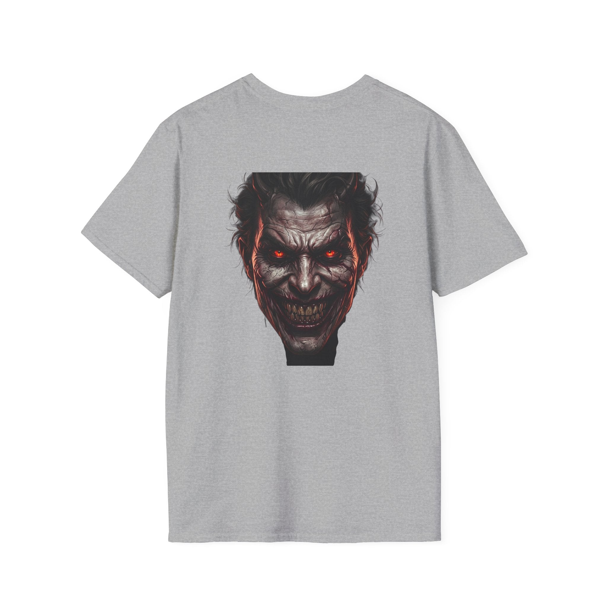 Horror Joker Face T-Shirt — Red-Eyed Villain Graphic Tee