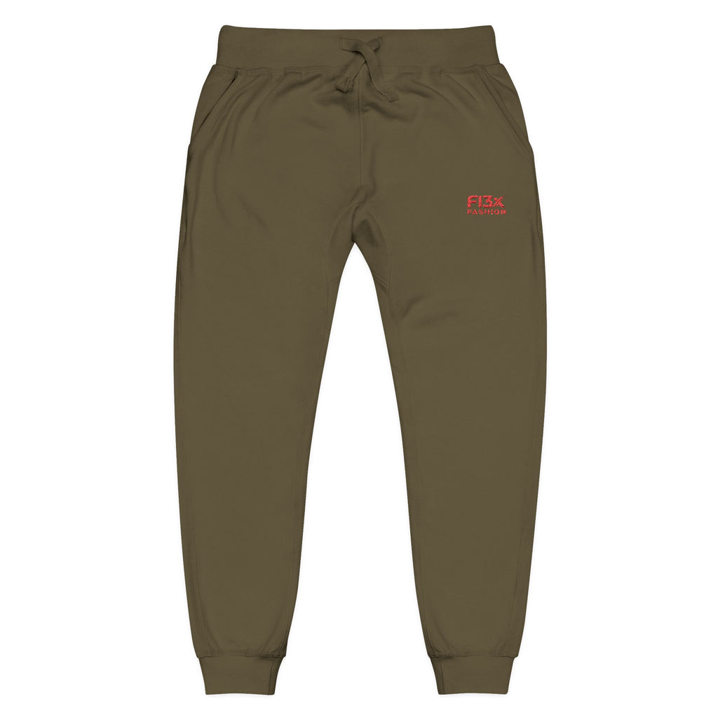 Embroidered Cozy Sweatpants — Minimal Red Logo Fleece Joggers