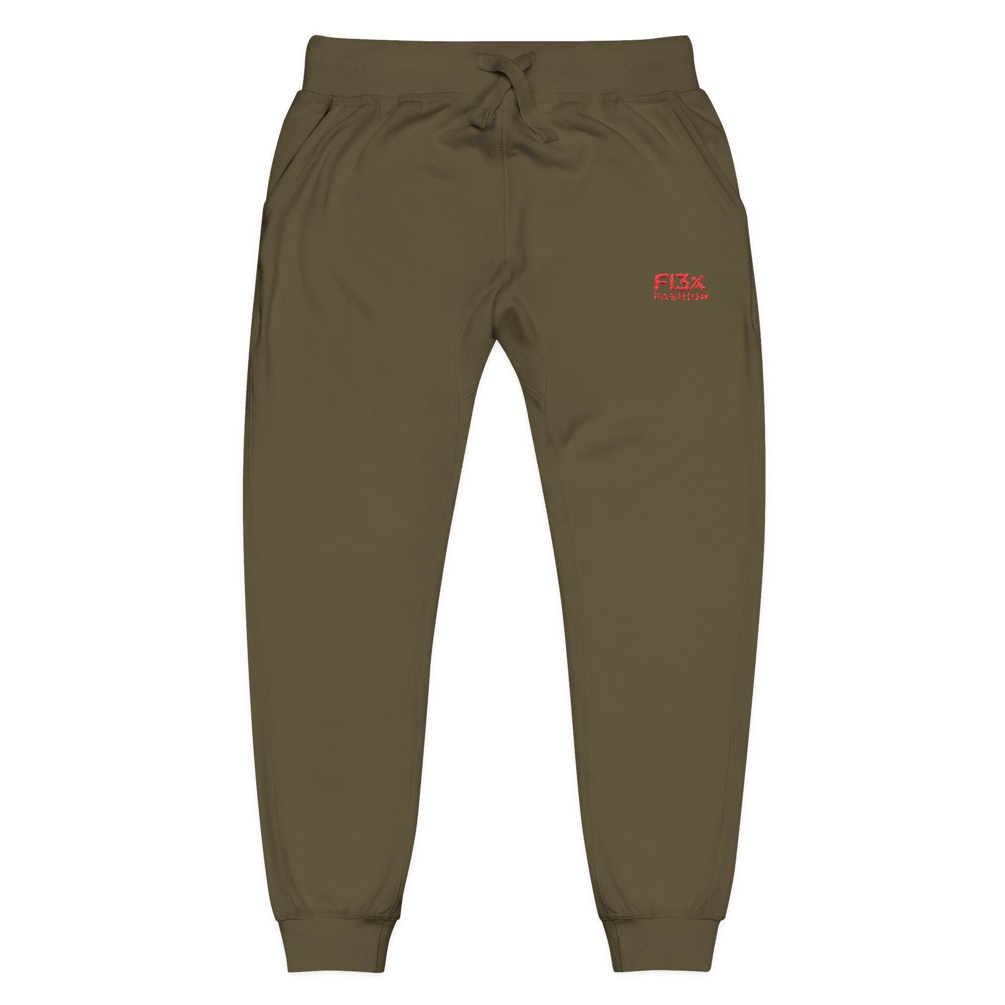 Embroidered Cozy Sweatpants — Minimal Red Logo Fleece Joggers