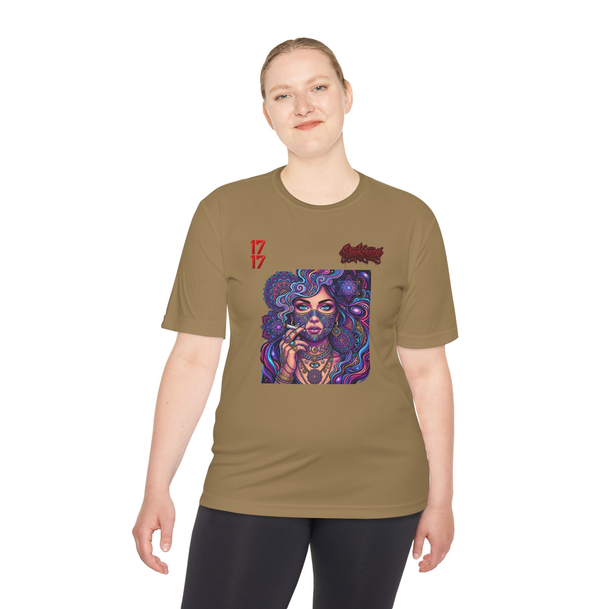 Psychedelic Woman Graphic Tee — Retro Cosmic Portrait Moisture‑Wicking Shirt