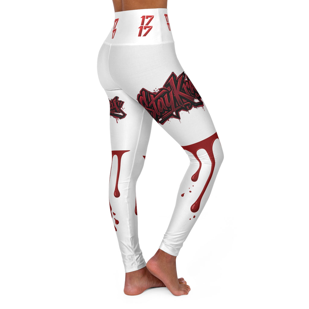 High-Waist Yoga Leggings — Dripping Blood & Graffiti Skull Graphic