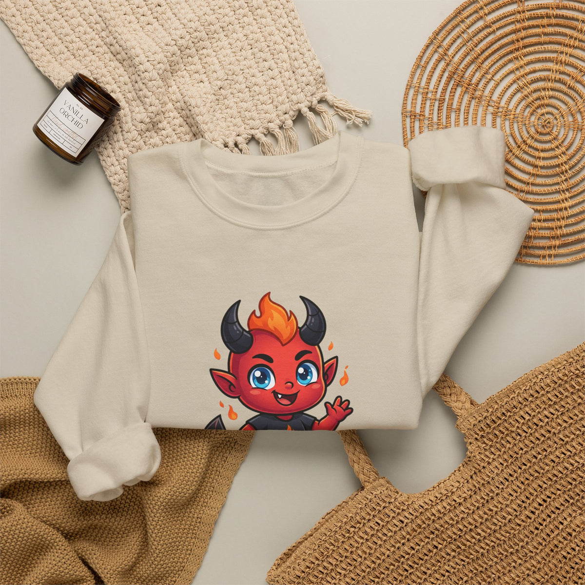 Cute Little Devil Crewneck Sweatshirt — 'Flirtatious Baby' Graphic