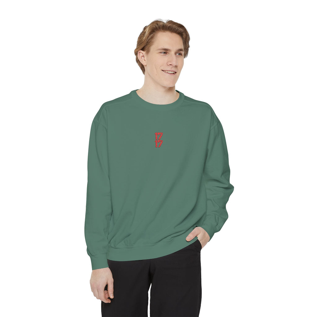 Sweatshirt — Minimal Red "17/17" Chest Logo Garment-Dyed Crew