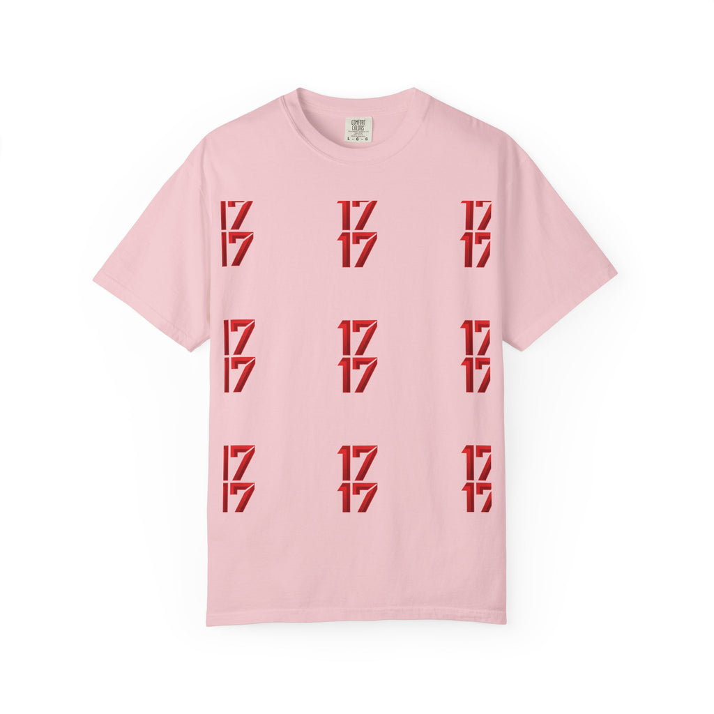 17 Pattern Graphic T-Shirt — Repeating Red Logo Tee