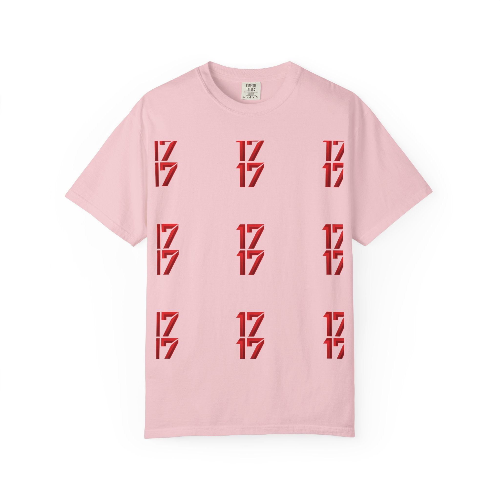 17 Pattern Graphic T-Shirt — Repeating Red Logo Tee