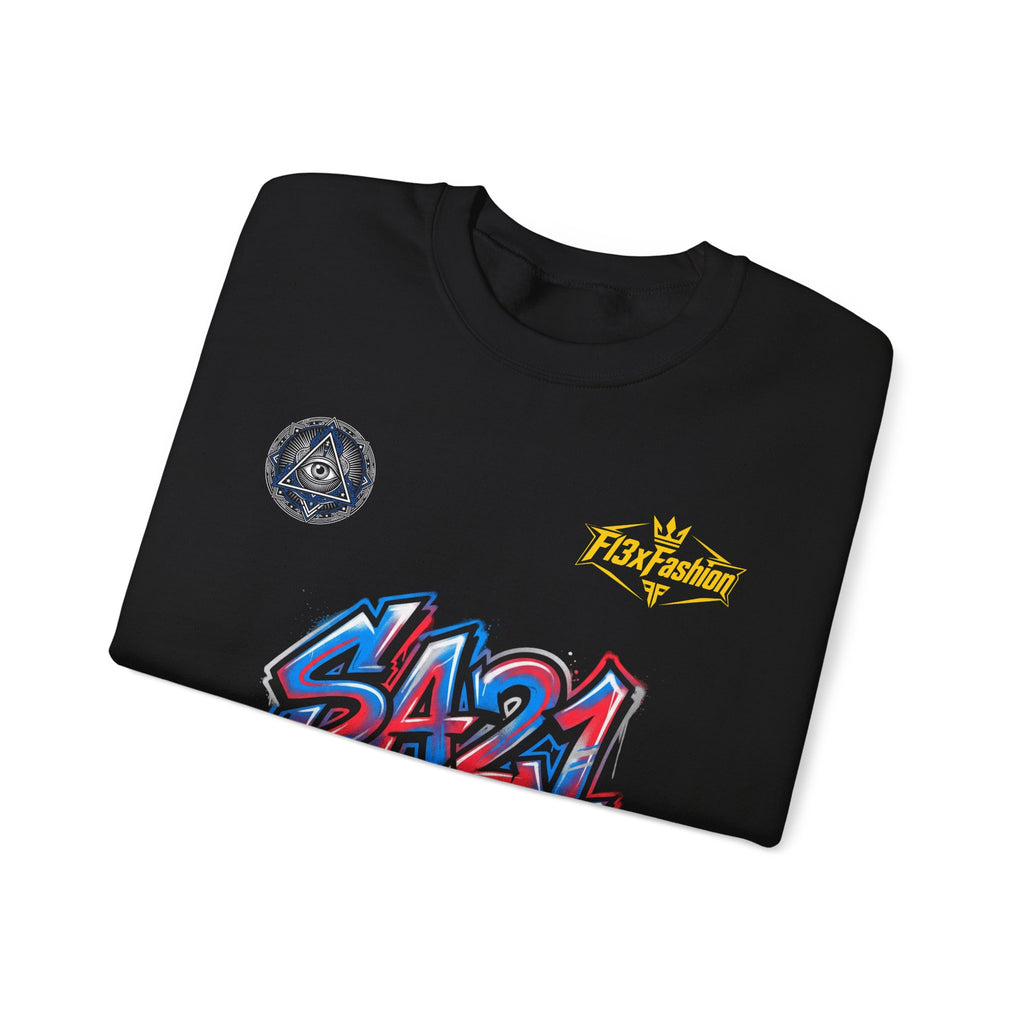Graffiti 'SA21' Crewneck Sweatshirt – Urban Streetwear Graphic Pullover