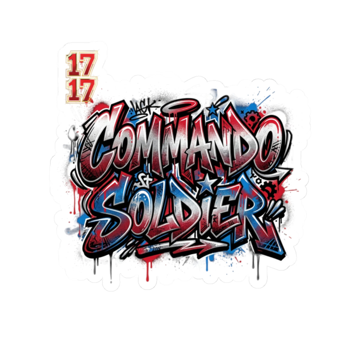 Commando Soldier Graffiti Sticker — Red, White & Blue Urban Vinyl Kiss-Cut