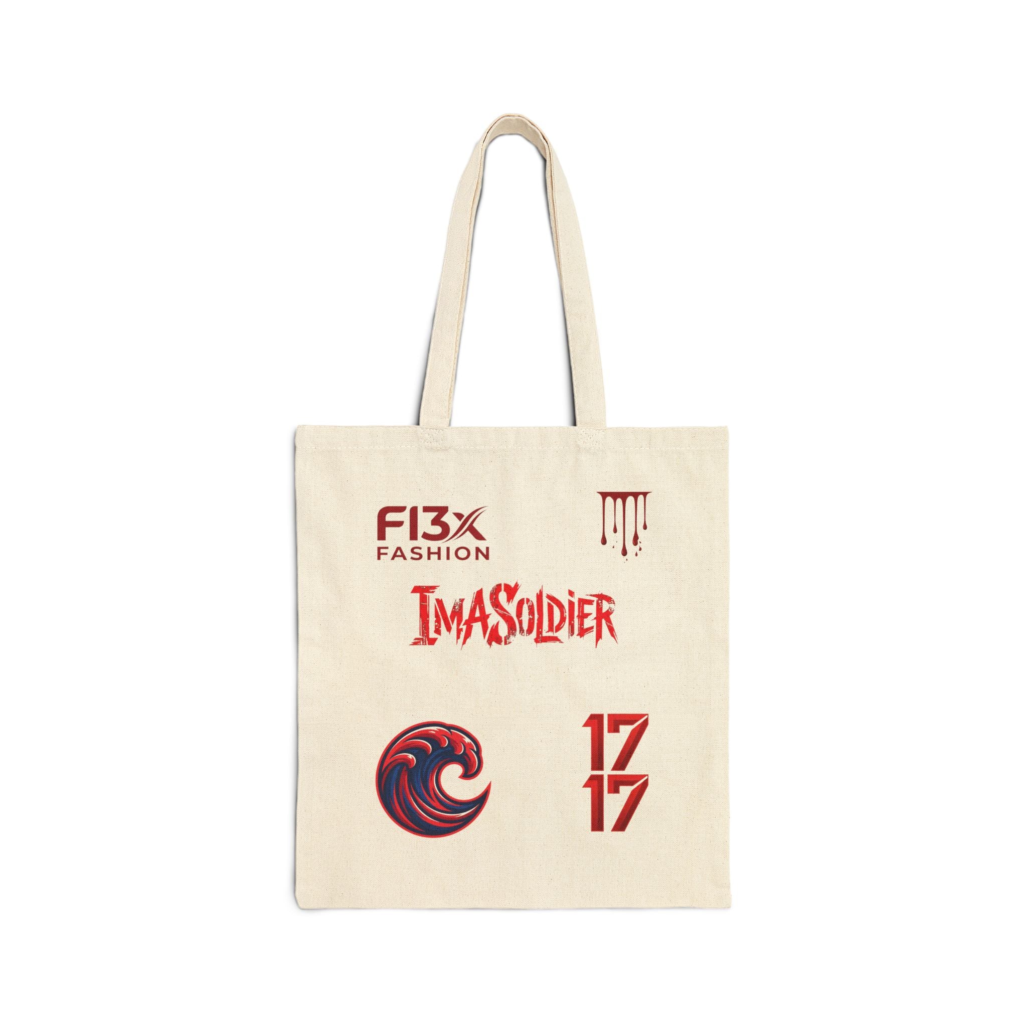 Graphic Canvas Tote Bag — 'ImaSoldier' & Emblem Print Cotton Shopper