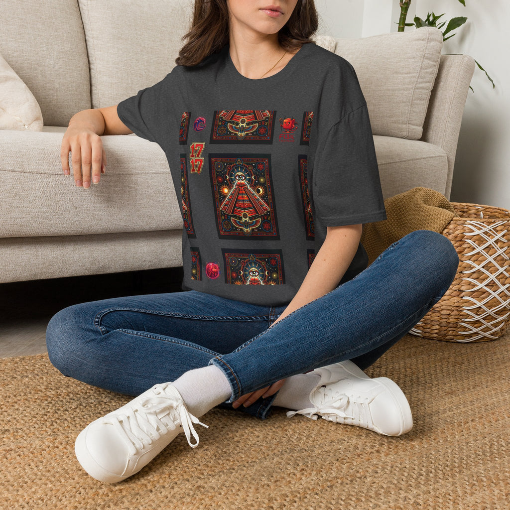 T-Shirt — Retro Cosmic Tarot Graphic with '17' Mystic Symbols