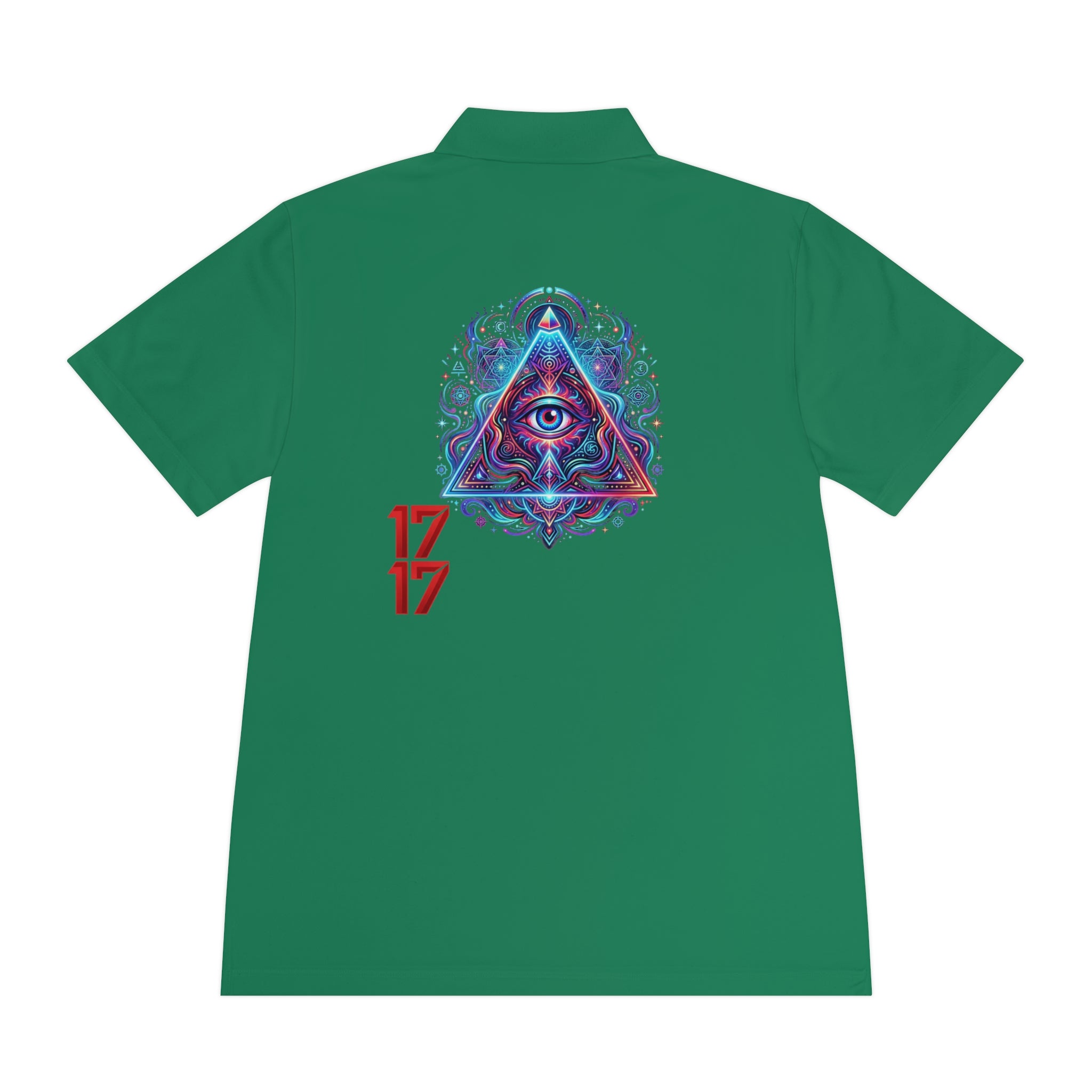 Men's Polo Shirt — Mystic All-Seeing Eye Triangle Design with 17/17 Accent