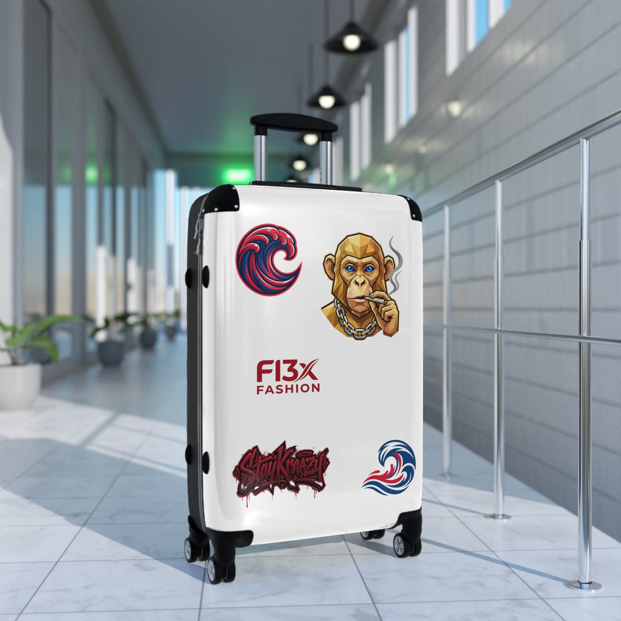 Sticker-Graphic Carry-On Suitcase — Urban Monkey Patch Travel Luggage