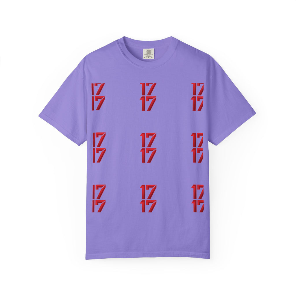 17 Pattern Graphic T-Shirt — Repeating Red Logo Tee