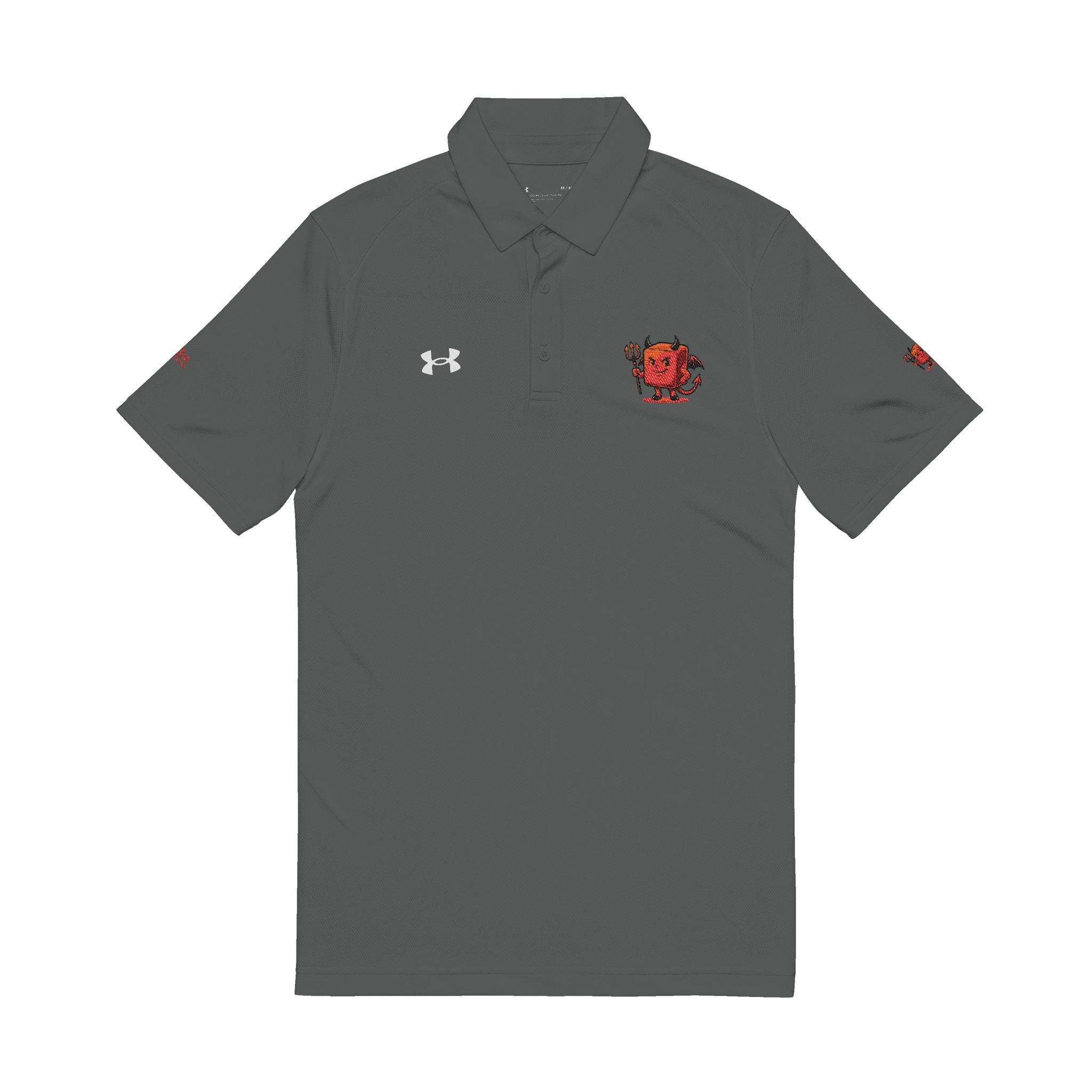 Embroidered Devil Mascot Men's Polo — White Performance Golf Shirt