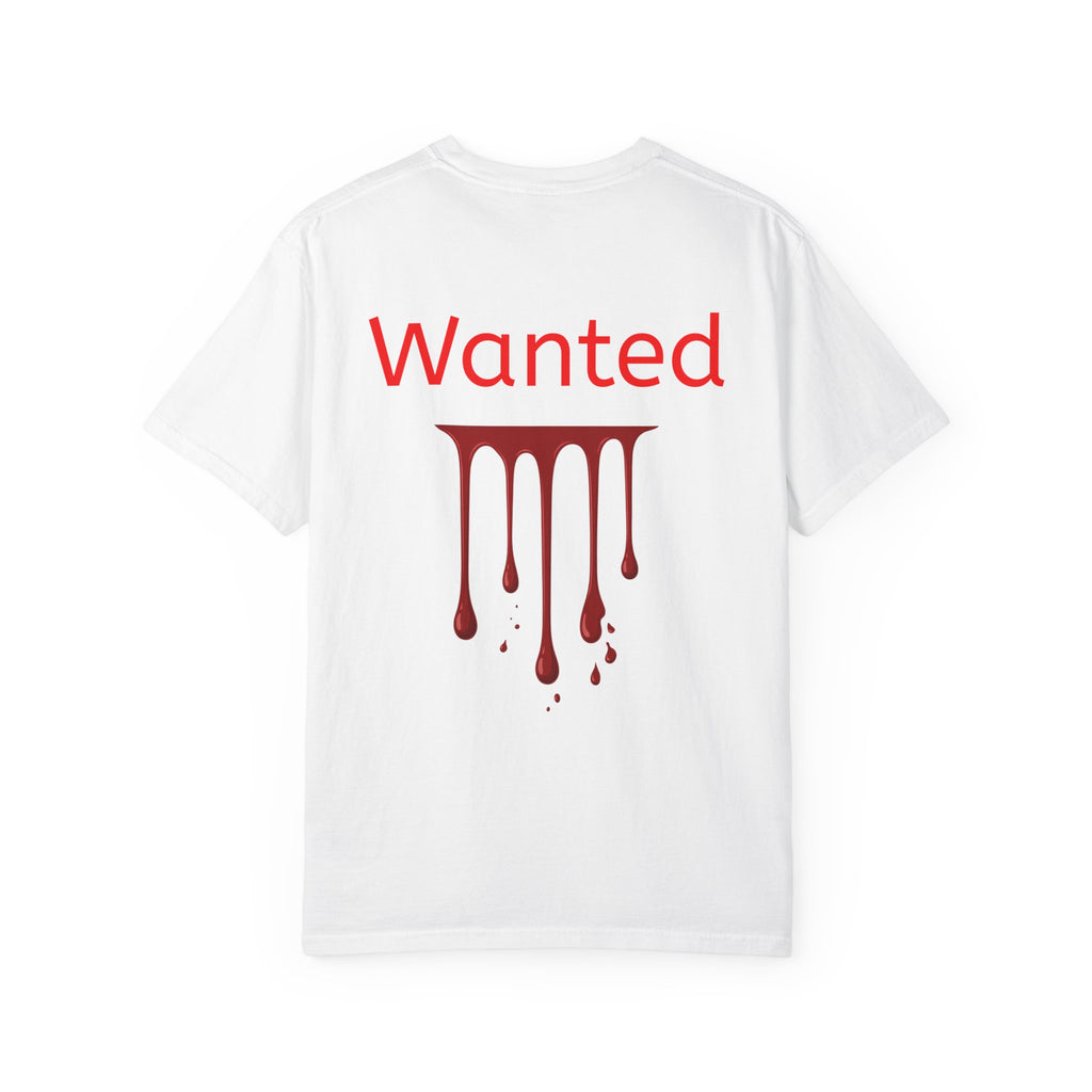 Graphic T-Shirt — Vintage Pyramid Collage with 'Wanted' Drip Design