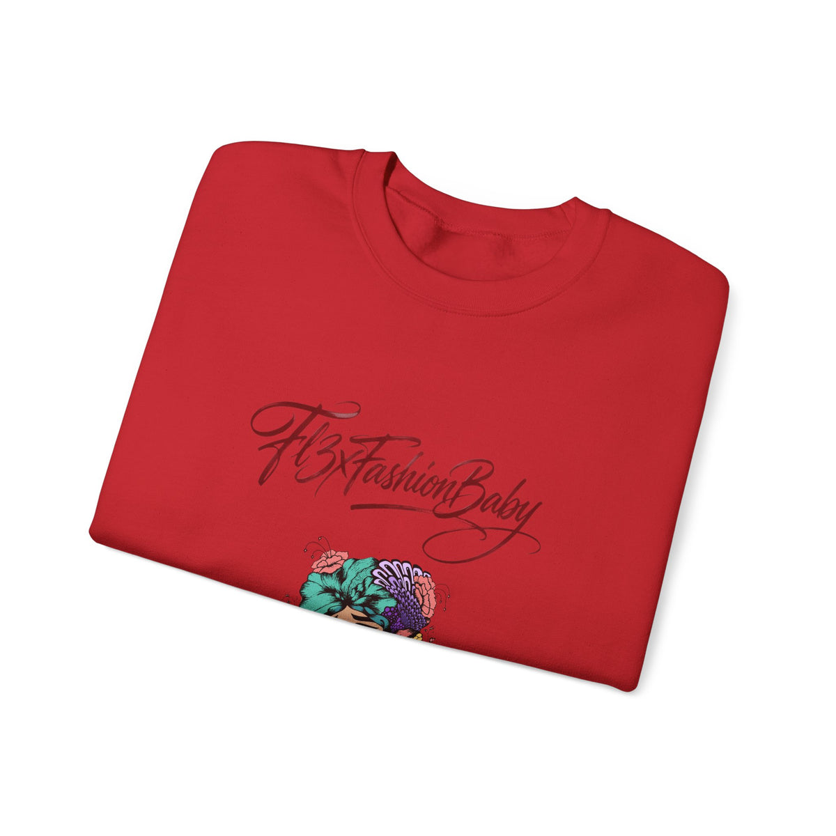Crewneck Sweatshirt — Floral Femme Portrait “FitFashionBaby” Graphic