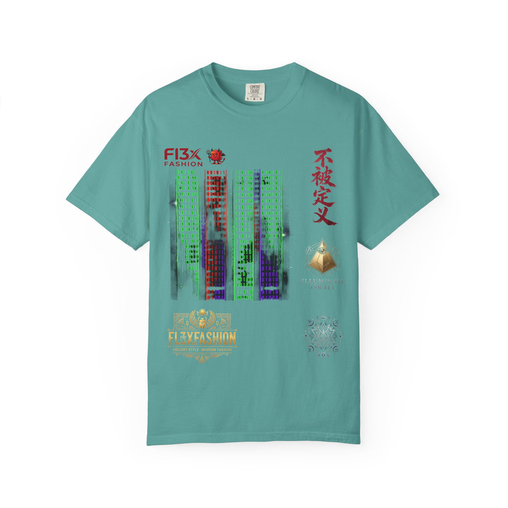Graphic T-Shirt — Futuristic Cityscape Design with Japanese Calligraphy