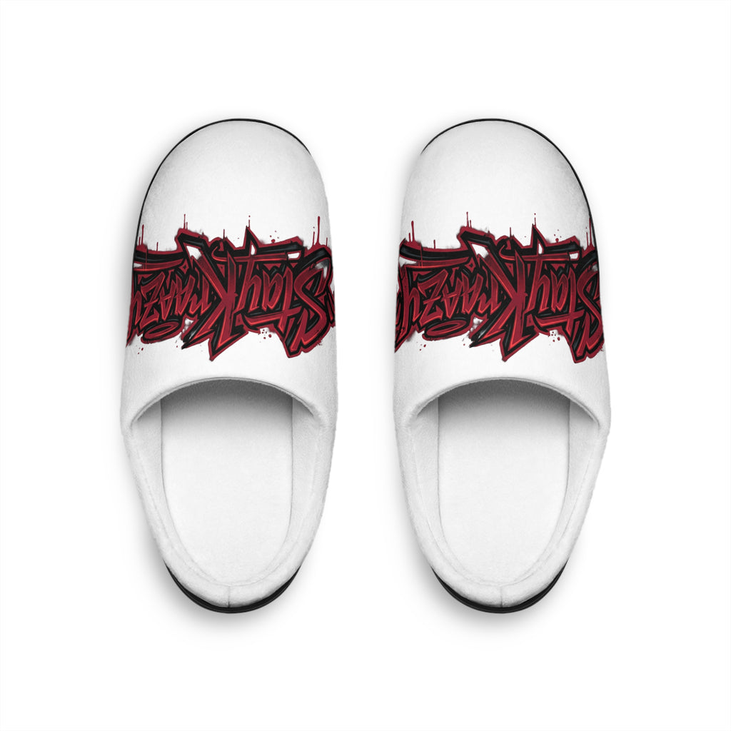 Graffiti Script Women's Slippers – Red Urban Street Art Indoor Slides