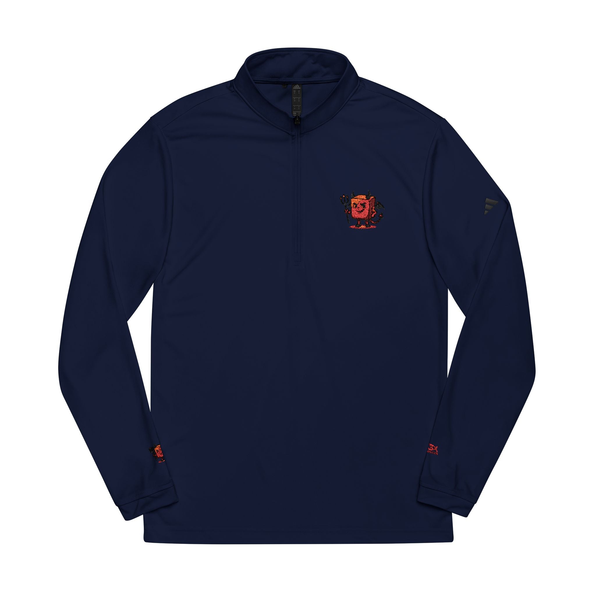 Embroidered Quarter-Zip Pullover — White adidas® Athletic Pullover with Red Floral Heart Patch