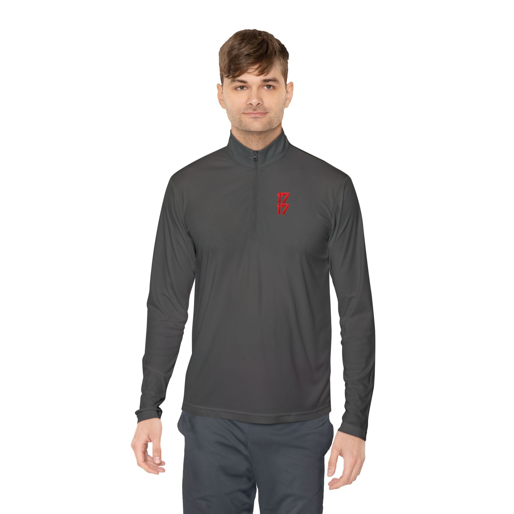 Quarter-Zip Pullover — Minimal Red '17' Logo Athletic Pullover