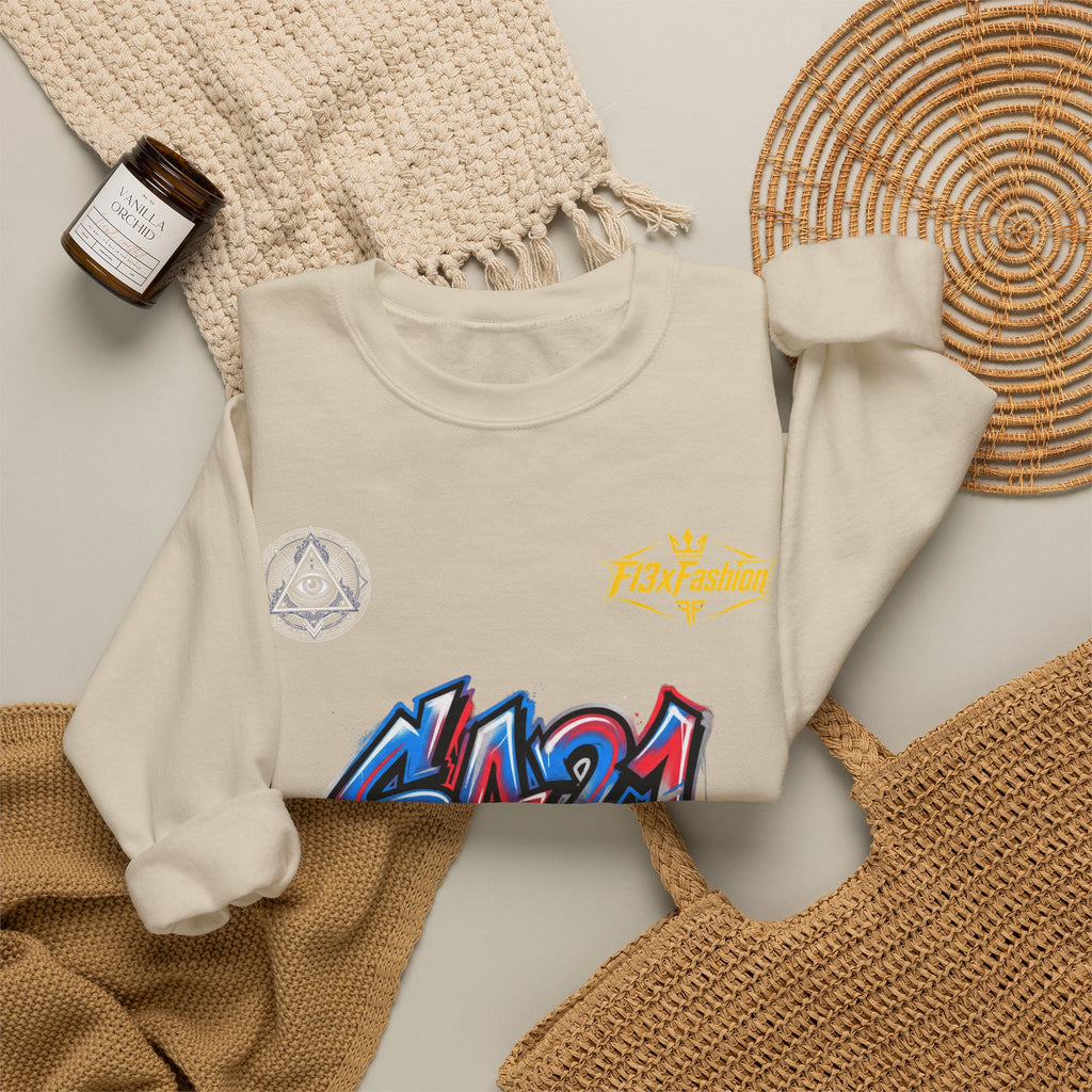Graffiti 'SA21' Crewneck Sweatshirt – Urban Streetwear Graphic Pullover