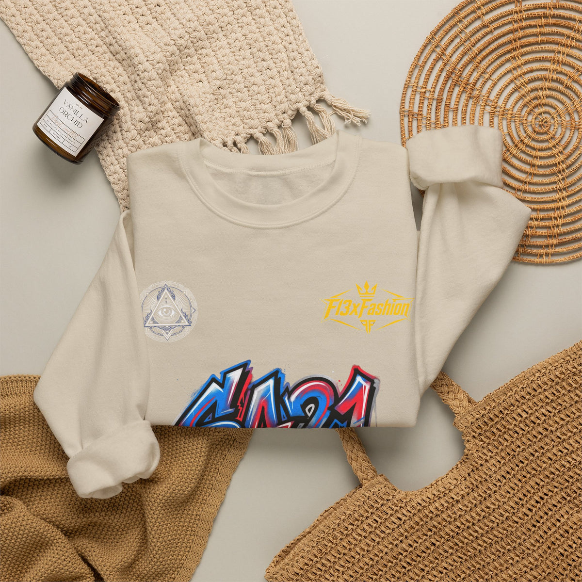 Graffiti 'SA21' Crewneck Sweatshirt – Urban Streetwear Graphic Pullover