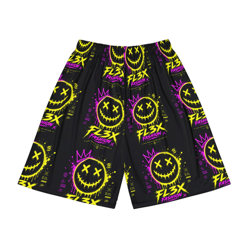 Graphic Sports Shorts — Neon Smiley Streetwear All-Over Print