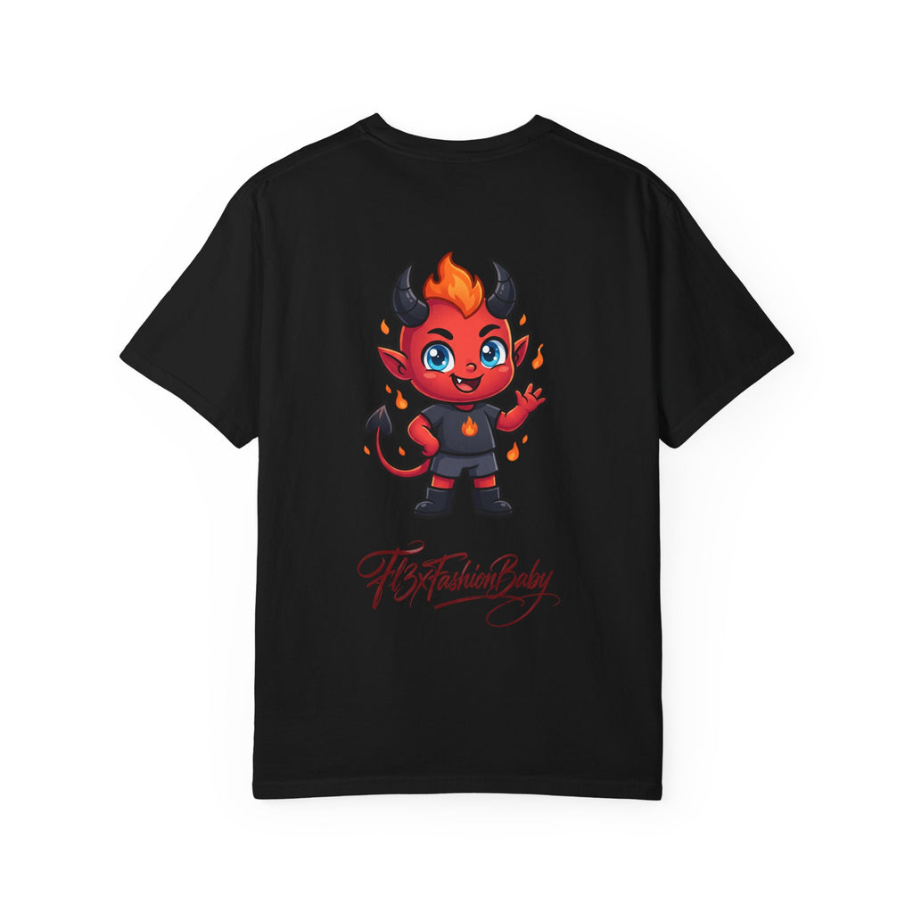 Devil Baby Graphic T-Shirt — Cute Red Demon Cartoon Tee with "FBfashionBaby" Script