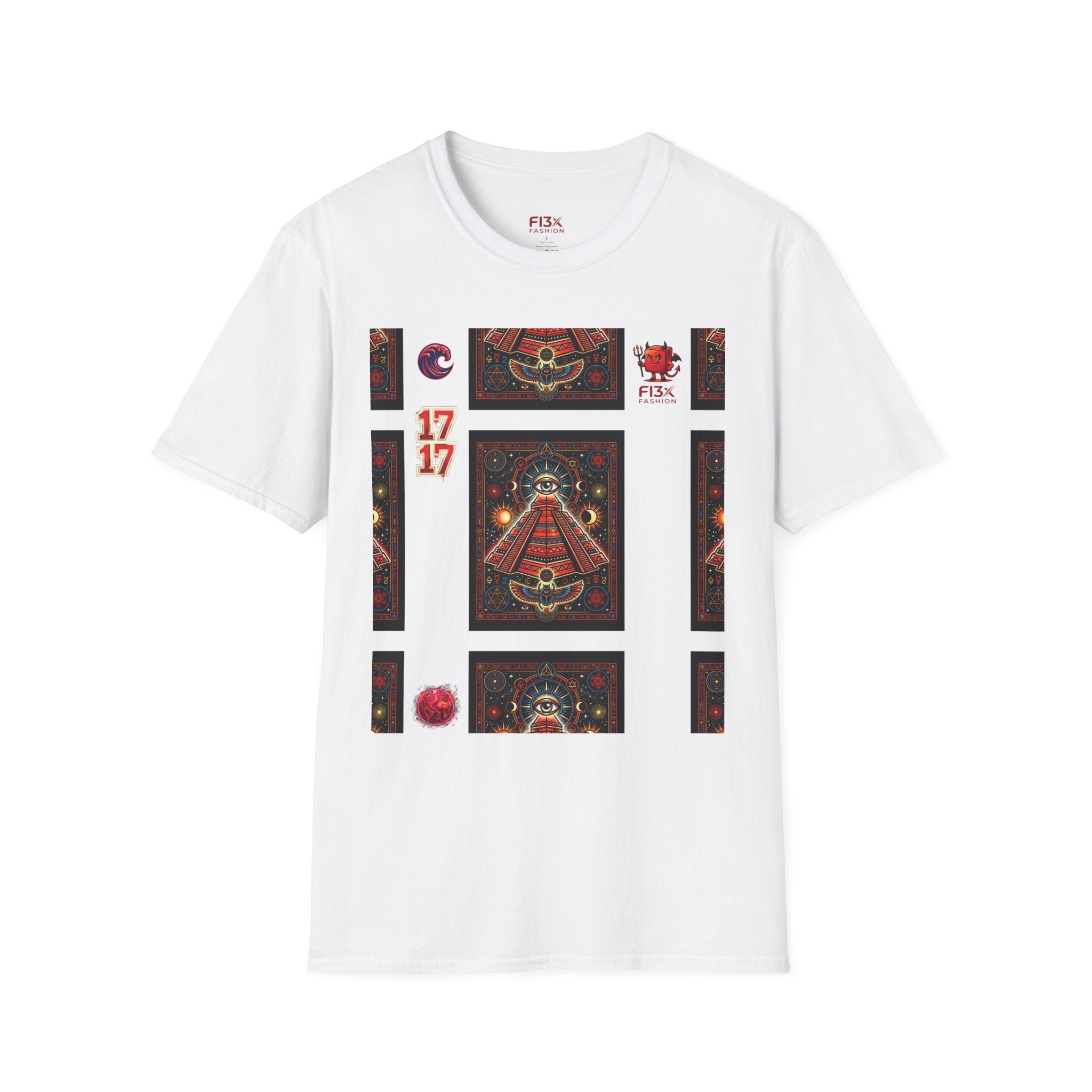 T-Shirt — Retro Cosmic Tarot Graphic with '17' Mystic Symbols