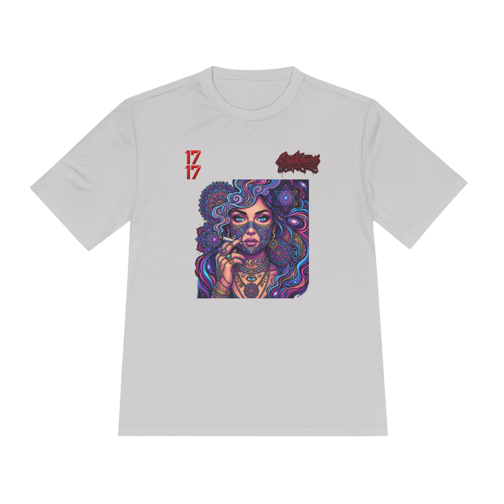 Psychedelic Woman Graphic Tee — Retro Cosmic Portrait Moisture‑Wicking Shirt