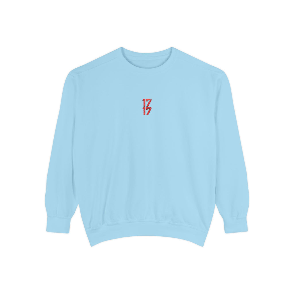 Sweatshirt — Minimal Red "17/17" Chest Logo Garment-Dyed Crew