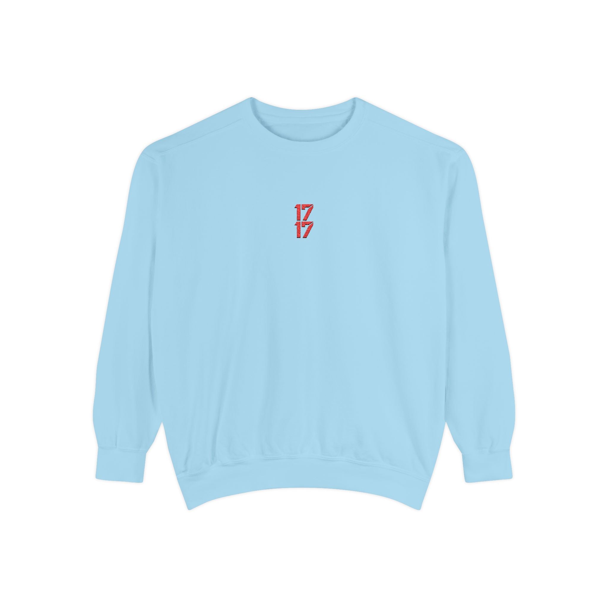 Sweatshirt — Minimal Red "17/17" Chest Logo Garment-Dyed Crew