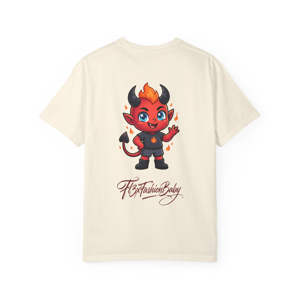 Devil Baby Graphic T-Shirt — Cute Red Demon Cartoon Tee with "FBfashionBaby" Script