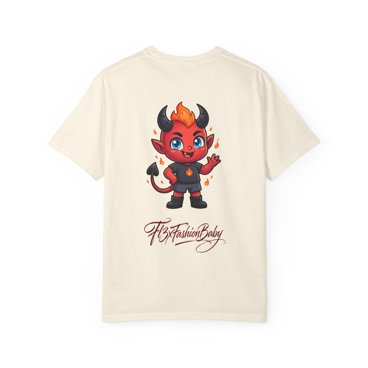 Devil Baby Graphic T-Shirt — Cute Red Demon Cartoon Tee with "FBfashionBaby" Script