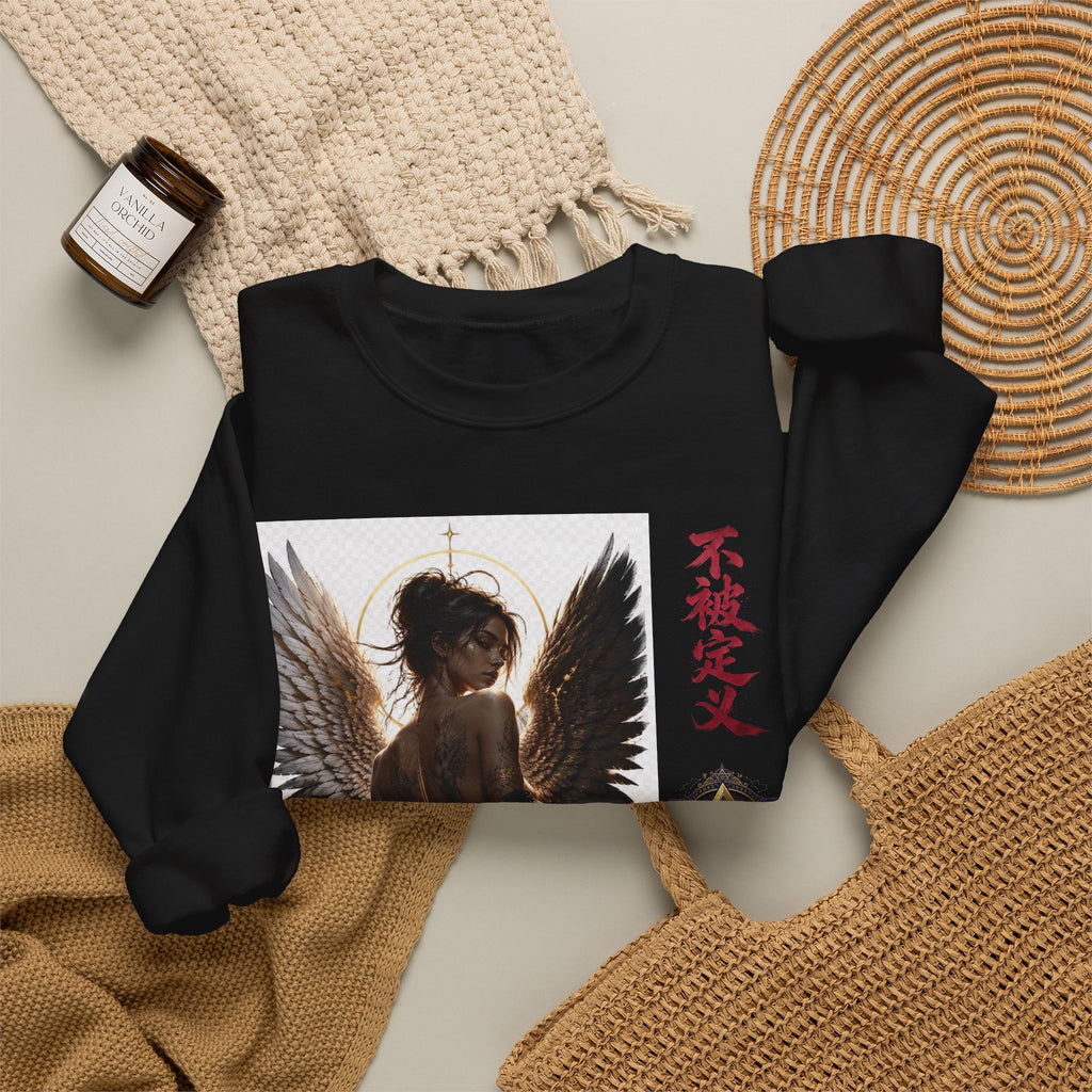 Angel Wings Graphic Sweatshirt — Dark Gothic Anime Design with Japanese Text