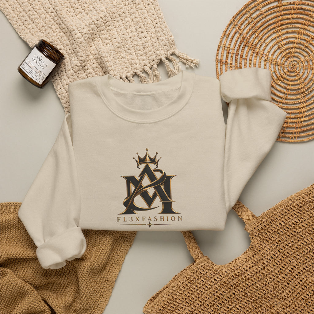 Asian-Inspired Logo Crewneck Sweatshirt — Monogram, Kanji & Lucky Charm Design