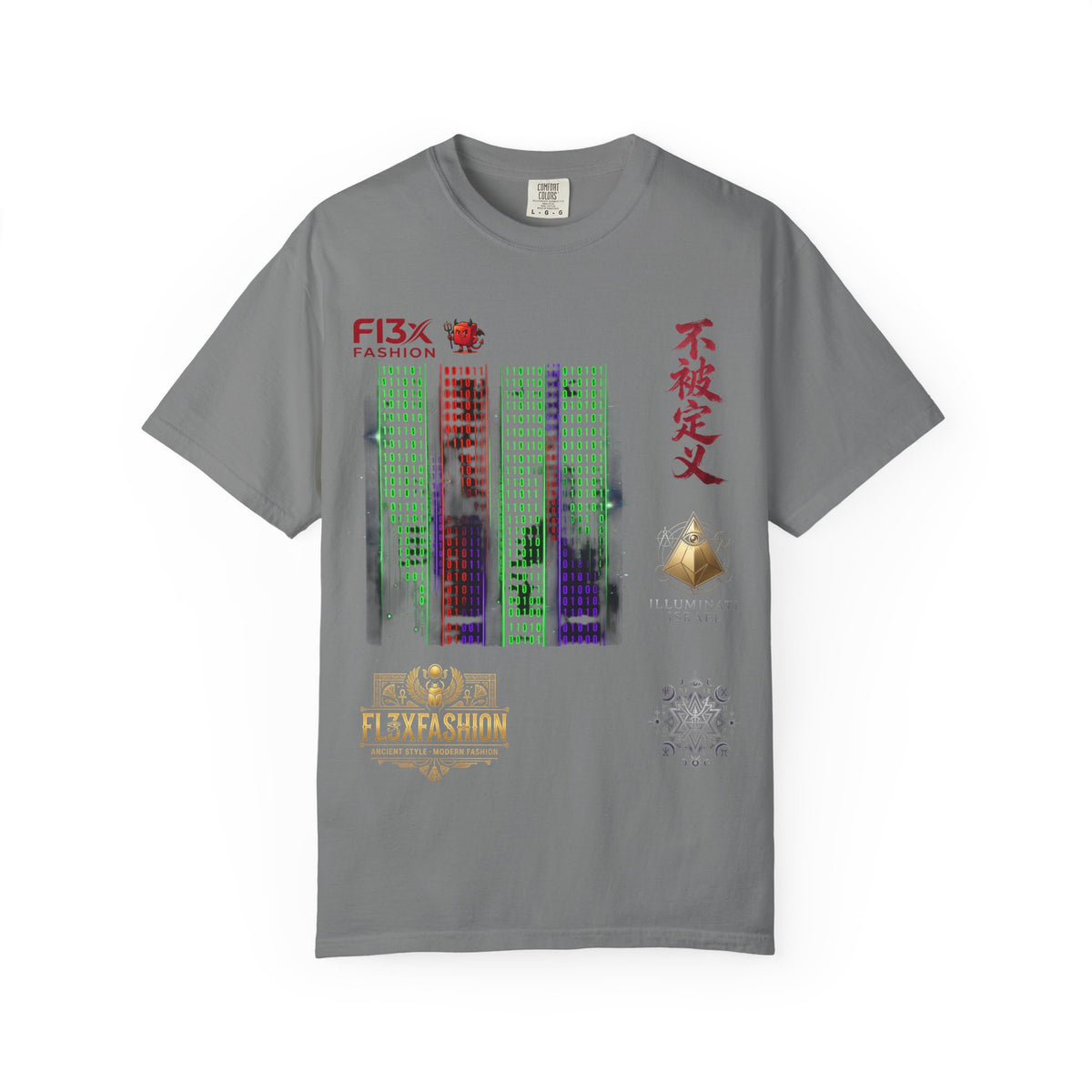 Graphic T-Shirt — Futuristic Cityscape Design with Japanese Calligraphy