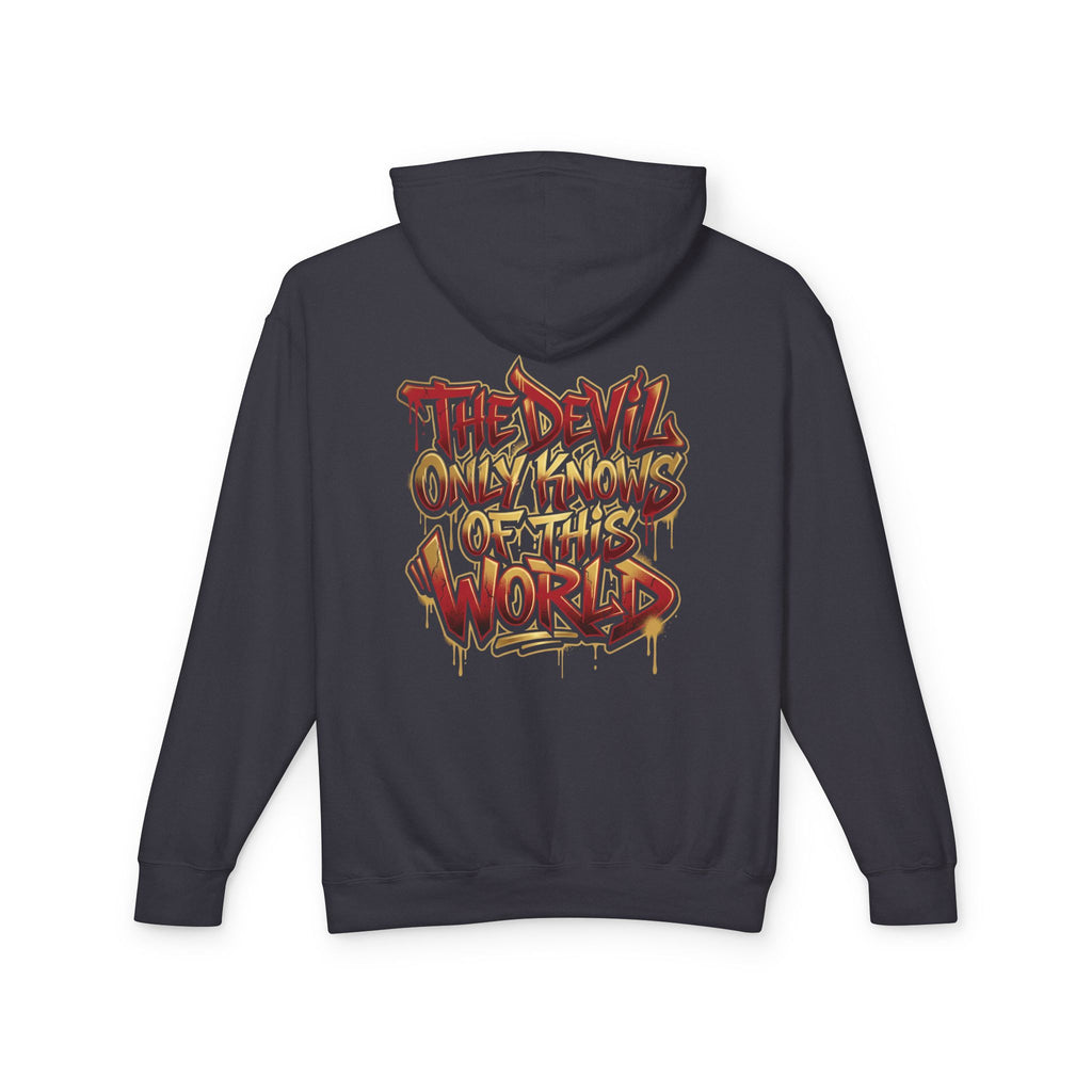 Devil Graphic Hoodie — "The Devil Only Knows of This World" Streetwear Sweatshirt