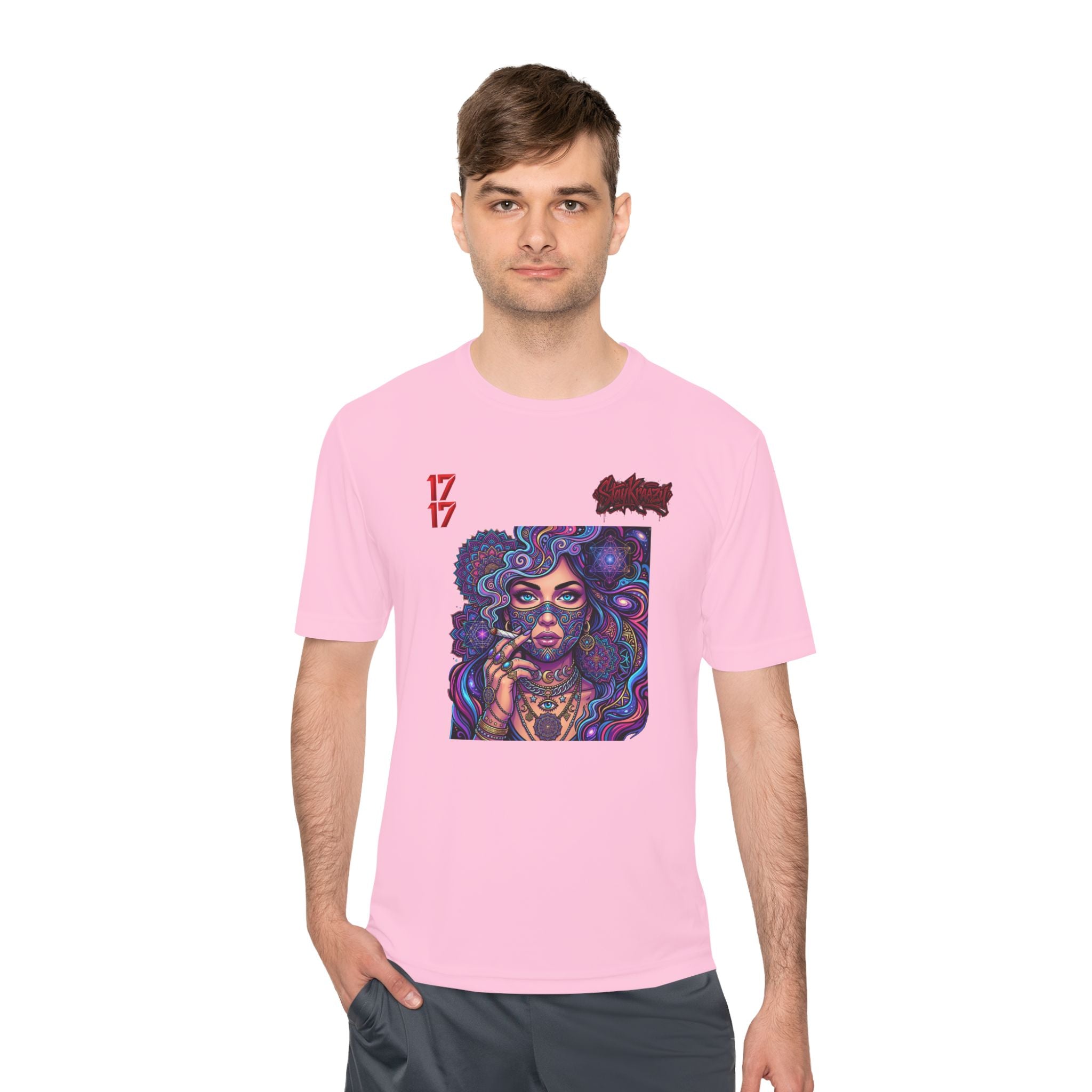 Psychedelic Woman Graphic Tee — Retro Cosmic Portrait Moisture‑Wicking Shirt