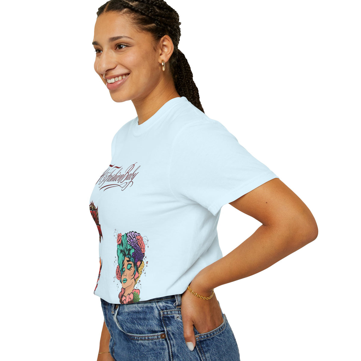 Artistic Floral Portrait T-Shirt — 'Fl3xFashionBaby' Graphic Tee