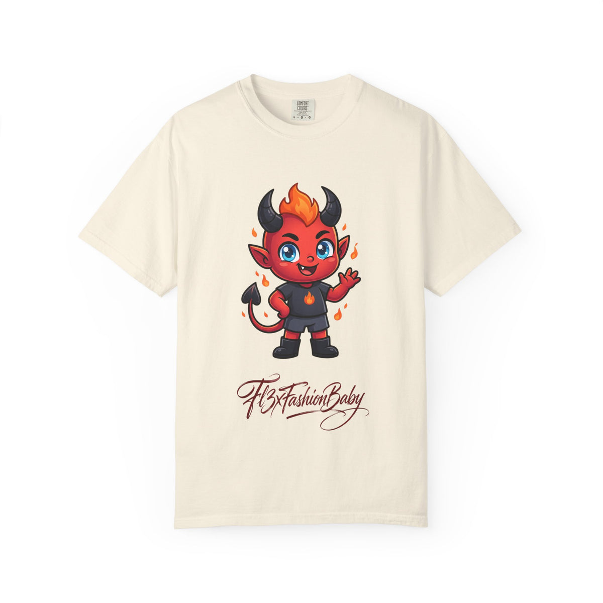 Devil Baby Graphic T-Shirt — Cute Red Demon Cartoon Tee with "FBfashionBaby" Script